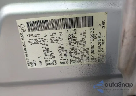 2021 Nissan Rogue Sv Intelligent Awd from USA, damaged, VIN 5N1AT3BBXMC768922